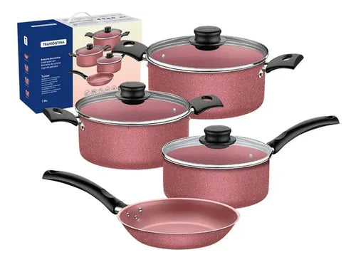 Batería de Cocina linz 7PZ TRAMONTINA COLOR ROSA